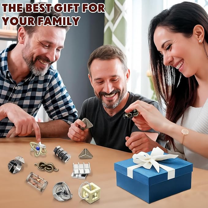 Wettarn 9 Pcs Metal Brain Teaser Puzzles 3D Steel Puzzle Set for Adults IQ Logic Challenge Disentanglement Unlock Interlocking Games Smart Logic Test Toys for Adults Mind Challenge(Magic Style)