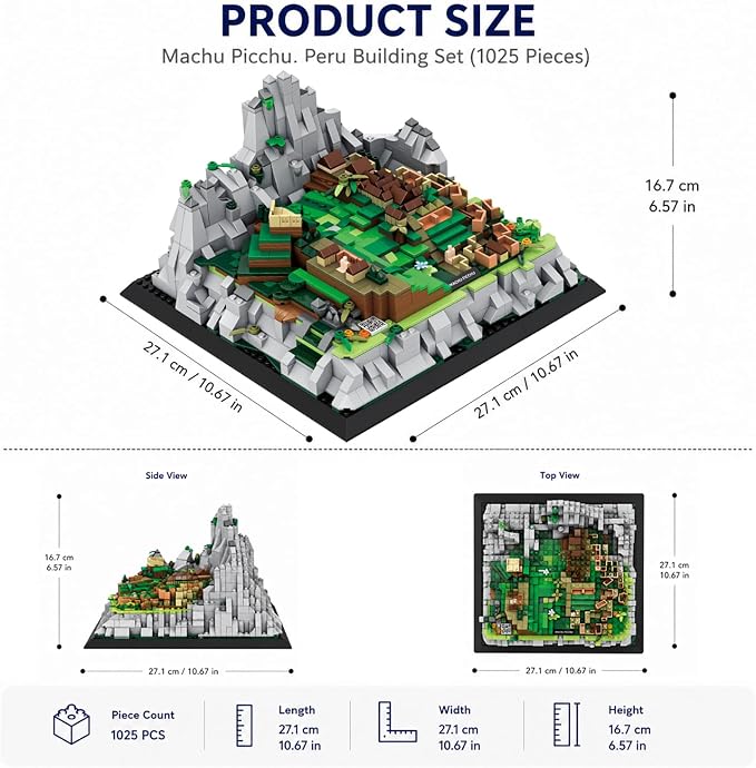Machu Picchu Peru Building Set (1039 Pieces), Architecture Building Blocks Toys, Home Décor Model Gifts for Kids and Adults