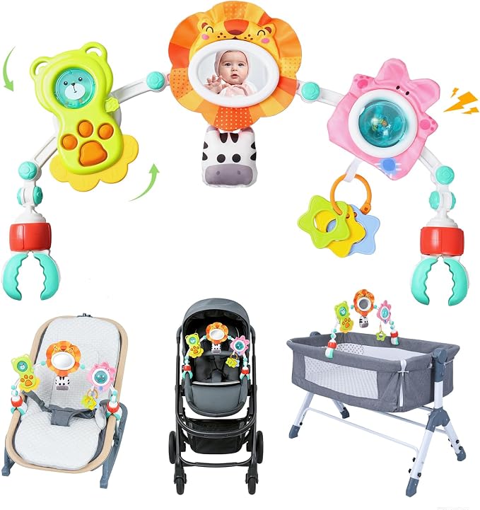 Orzbow Adjustable Stroller Hanging Toys, Arch Crib Mobile with Fascinating Toys to Stimulate Baby's Senses and Develop Motor Skills, Baby Mobile for Bassinet, Car Seat & Bouncer, Lion
