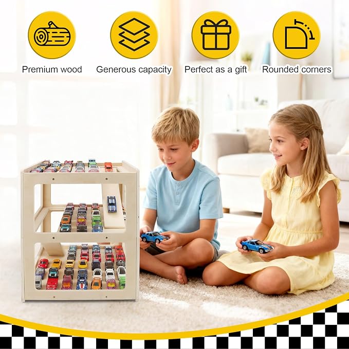 Display Case for Hot Wheels Garage & Matchbox Cars, 1/64 Scale Diecast Toy Car Garage, Storage Case for Hot Wheels, Parking Garage Diorama Toy Car Parking Car Ramp