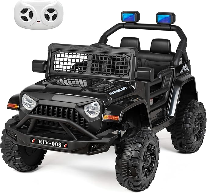 12V 7AH Kids Ride-On Truck Car, Electric Car with Parent Remote Control, Spring Suspension, LED Lights, Bluetooth, Music, Black