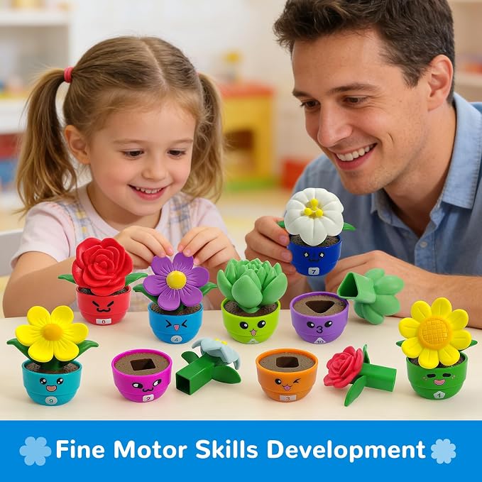 10 Sets Flower Garden Toddler Toys, Kids Gardening Building Toy, Color Shape Sorting & Matching Game, Montessori Stacking Sensory Learning Toys, 2 Year Old Girl Birthday Gift