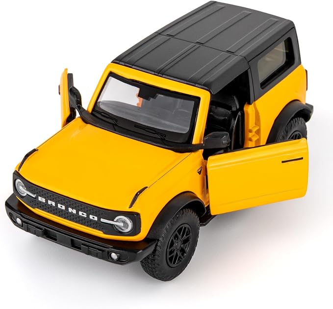1:36 Scale Ford Bronco Badlands 2dr Toy Car, Diecast Pull Back Vehicles Model Car, Doors Open, Collection Kids Toy for Aged 3 and up, Gift Yellow