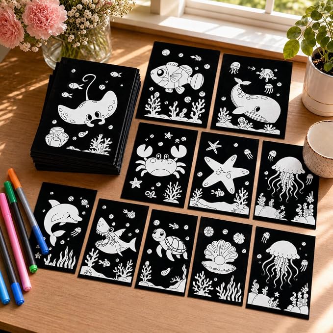 Cinrobiye 48 Pcs Velvet Coloring Posters Summer Fuzzy Posters to Color Bulk Felt Ocean Animal Coloring Page Craft for Adults Teenagers All Ages Classroom Assisted Living Festive Holiday Activity