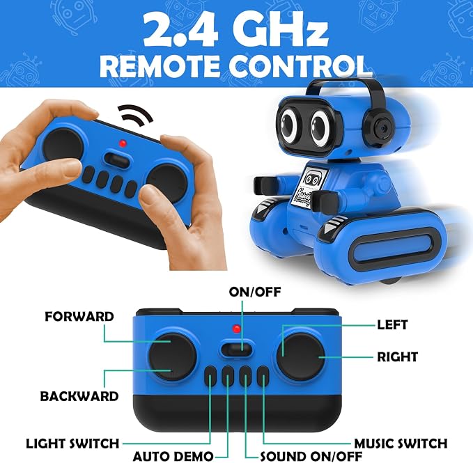 Blue Rechargeable Remote Control Robot Toy for Boys Ages 3+ | Auto Demo, Recording & Repeat, Flexible Head & Arms, Rechargeable RC Robot, Perfect Birthday & Christmas Gift for Little Boys