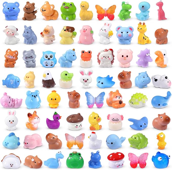 DIYDEC 68pcs Mini Resin Animal, Miniature Duck Figures to Hide Small Tiny Resin Animal Toys for Party Favors Bag Fillers Fairy Garden Dollhouse Crafts Decor