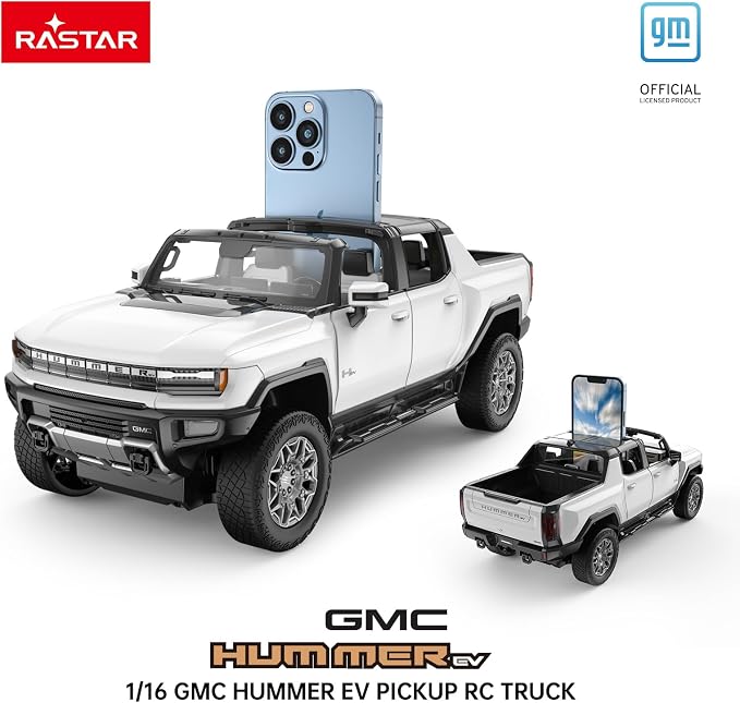 RASTAR Remote Control Car 1/16 Scale GMC Hummer EV Pickup RC Car, Electric Off-Road Monster, RC Hummer Truck for Kids Boys, White 2.4G