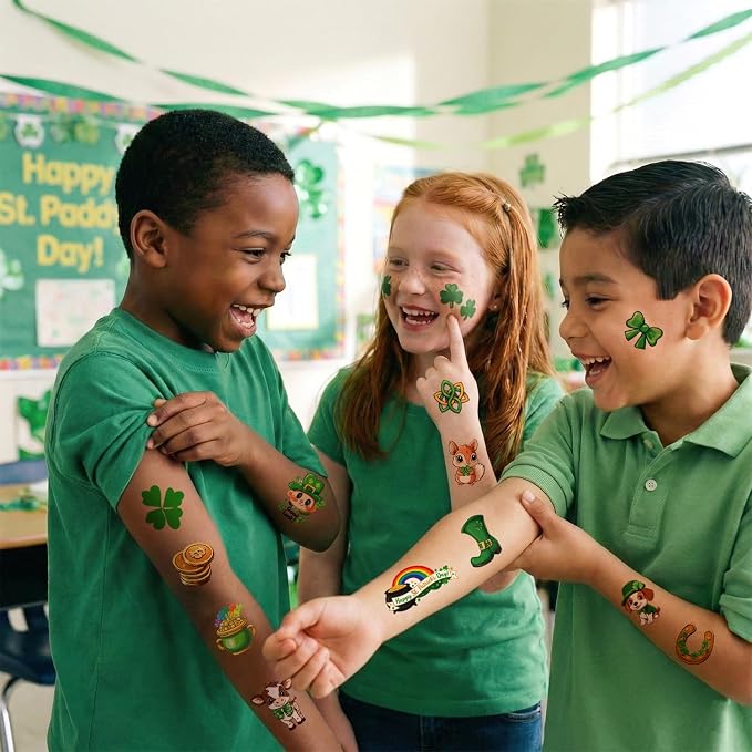 JCFIRE St Patricks Day Tattoos for Kids, Shamrock Stickers Temporary Tattoos for Children, Saint Patricks Day Accessories Party Favors, Lucky Irish Decor Gifts, St Paddy Decorations Supplies