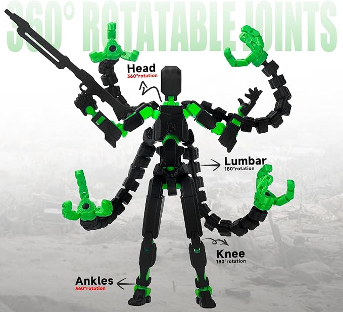T13 Already Assembled Action Figure Accessories,T13 Multi-Jointed Movable,for Collectors Desktop Decorations t-13 Movability 3D Printed Toys (Black Green, 7.2inch)