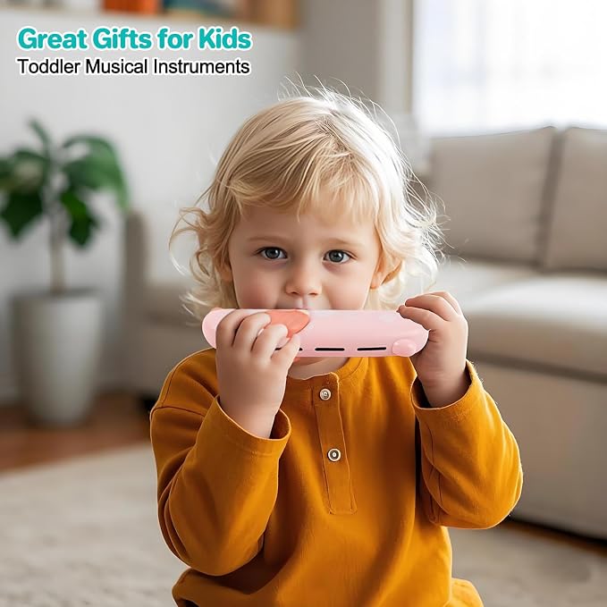Toddler Musical Instruments Toy Trumpet, Harmonica, Recorder Flute for Kids Baby, Musical Toys Set for Children Boys Girls Ages 2 3 4 5, Pink (Pink)