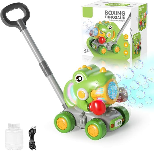 Dolanus Bubble Machine for Toddlers: Dinosaur Boxing Bubble Machine Push Car, Bubble Lawn Mower, Toddler Toy for Outdoor, Toys for Ages -4, Gifts for 3 4 5 Year Old Kids Girls Boys Birthday