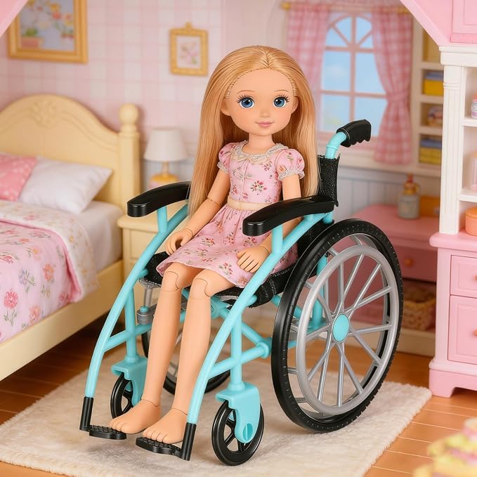 Garneck 1 Set of Green Miniature Wheelchair and Crutches Playset for Doll: Miniature Wheelchair Model for Dollhouse Furniture Accessories DIY Micro Scene Decor