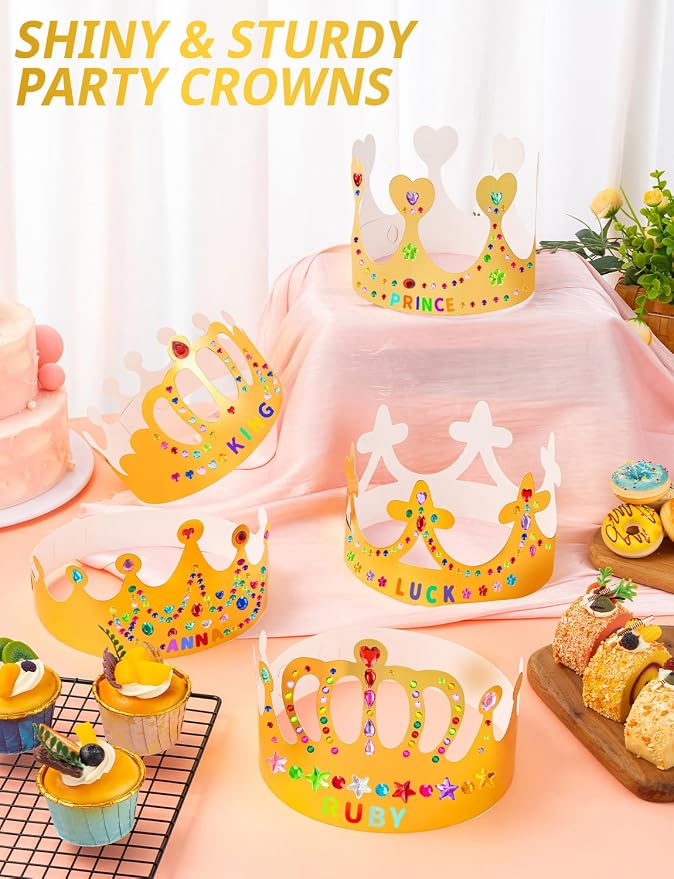 Gold Paper Crowns, Diy Birthday King Crowns Craft to Decorate, Paper Prince Princess Crown Hats for School Classroom