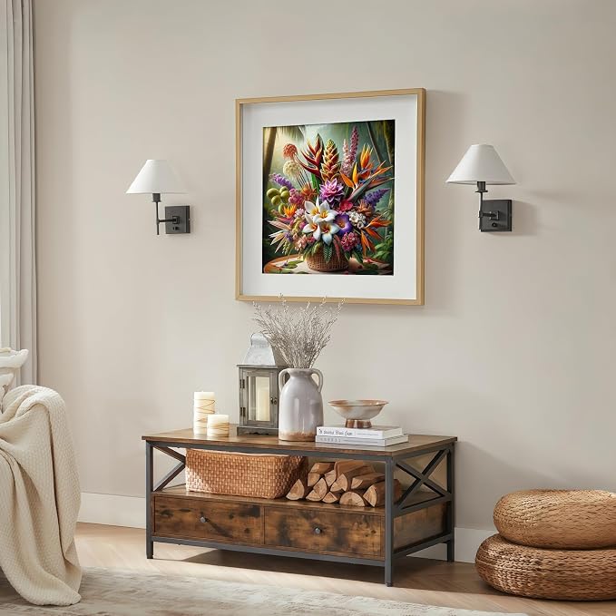 Tropical Flower Bouquet Diamond Painting Kit for Adults, Plumeria Jungle Floral, 5D Full Round Drill Diamond Art Beginners Canvas for Home Wall Decor, DIY Paint by Diamonds Dot Gem Craft13.8x13.8 Inch