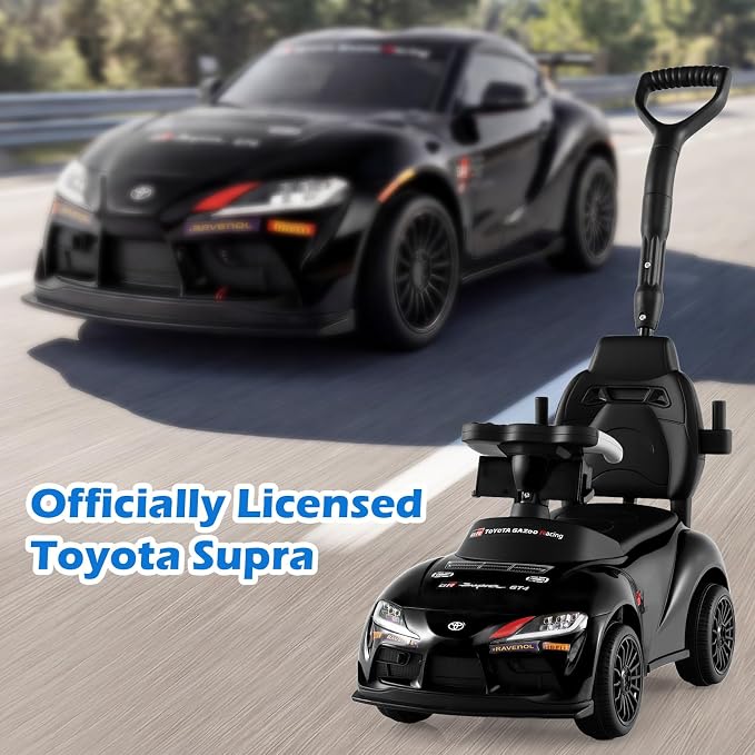 Licensed Toyota Ride on Push Car for Toddlers by INFANS, 3 in 1 Walking Sliding Toy with Removable Guardrails and Handle, Music, Under Seat Storage for Kid (Dark)