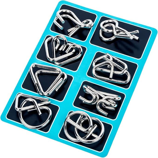 8Pcs Brain Teasers Metal Montessori Puzzle Mind, Logic and IQ Test Game for Adults Unlock Interlock Game