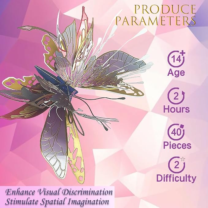 3D Metal Puzzles for Adults,Butterfly Model Building Kits,Cute Insect Design,Brain Teaser Puzzle,DIY Mechanical Assembly Kit Creative Ornament Suitable for Home Decor Art Craft (Gold)