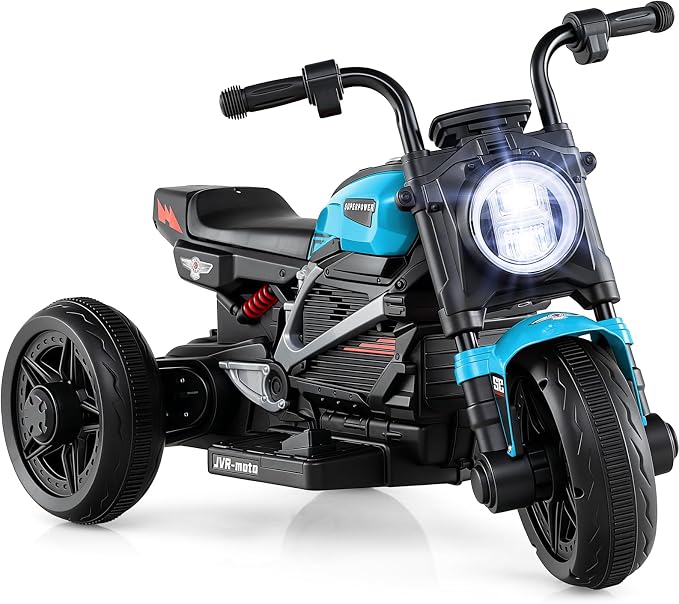 Costzon Toddler Motorcycle, 6V Chopper Kids Motorcycle Ride On Toy with LED Headlight, Music, Story, 3-Wheel Stable Electric Motorbike for Toddlers Boys Girls (Blue, 31" x 18.5" x 19.5"(L x W x H))