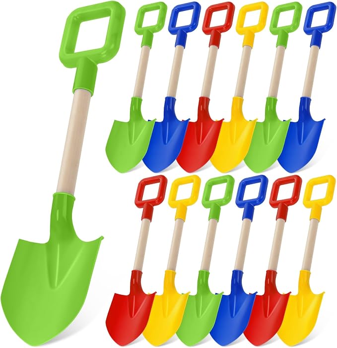 Honoson 4 Pack 16 Long Beach Spades Sand Shovels Toys Gardening Tools Sets Sandbox Sturdy Scoop Durable Wood Handle ABS Plastic Spade for Garden Sand Snow Backyard Summer Favors (Bright Color)