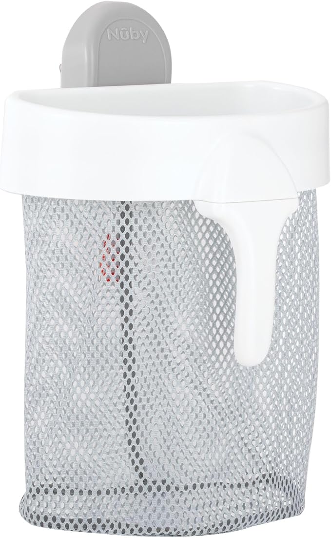 Nuby Mesh Toy Caddy - Bath Toy Storage Organizer with Detachable Suction Hanger - Handle for Easy Scooping - Durable, Quick-Dry Mesh