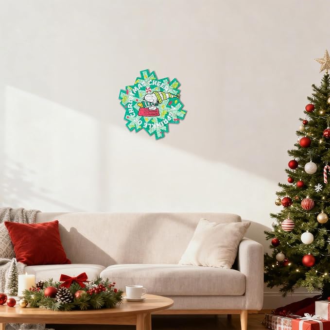 Peanuts Snoopy Puzzles for Adults – Christmas Cheer Wooden Jigsaw Puzzles, 200 Pieces Unique Shaped Woodstock Puzzle, for Kids, 5MM Thick, Officially Licensed Merchandise, 11" x 11"