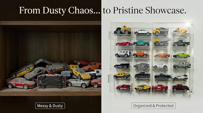 Acrylic Display Case for Hot Wheels, Toy Car Storage for 1/64 Scale Diecast Cars, Matchbox Garage, Collectible Model Cars, No Assembly Required, Magnetic Door Dustproof Showcase