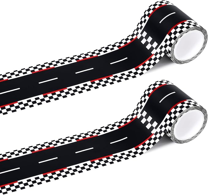 WNINK 2 Rolls Red Race Track Tape, Kids Race Car Stickers, Race Car Track Decorations, 2.4 Inch Wide, 2 X 33 FT Long, Easy Tear, No Residue for Kids Birthday Gift and Racing Party Decoration