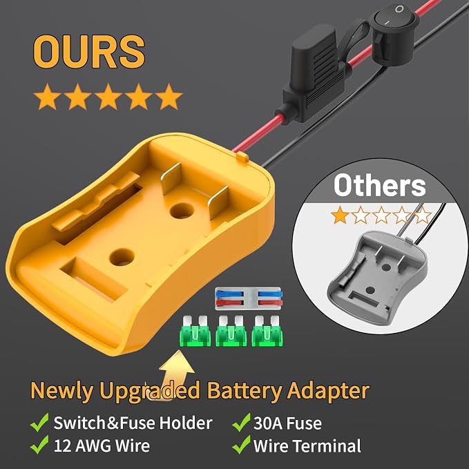 Kzreect 2 Pack for Power Wheel Adapter Compatible with Dewalt 20V Battery, Converter Kit with Fuse Holder, Switch, Terminals, 12AWG Wire for DIY RC Car Toys