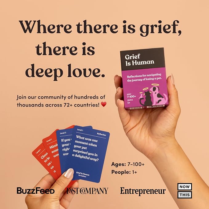 Grief is Human (Pet Edition) | Family & Friends Conversation Cards for Grieving | 70 Reflection Cards to Help You Process The Journey of Losing a Beloved Pet | Therapy for Adults | 1+ Players
