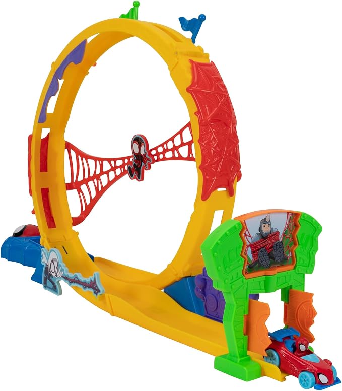 Marvel Spidey and His Amazing Friends Amazing Metals Super Loop Track Set - 28-Inch Race Track with Launcher, 360 Degree Super Loop, and Exclusive Amazing Metals Vehicle