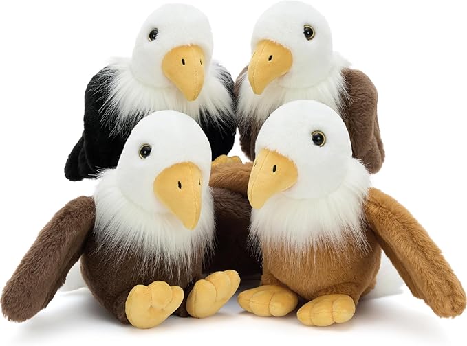 Tezituor 4 Pcs Bald Eagle Plush Toys – 7" Cuddly Eagle Stuffed Animals Bulk for Party Favor, Perfect Collectible Gift for Kids