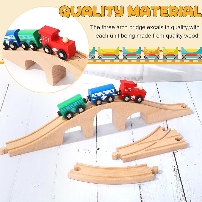 JarThenaAMCS 24Pcs Wood Train Track Expansion Set Wooden Track Connectors Adapters and Bridges Straight Wooden Train Tracks Accessories for Most Major Toy Railway