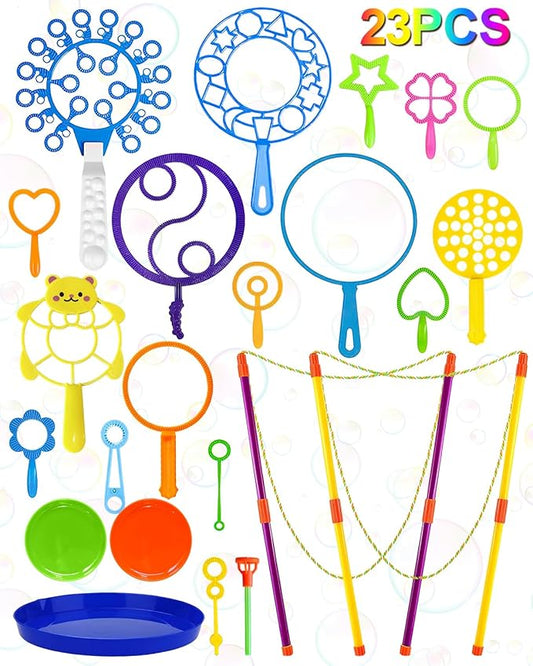 UniStylar Big Bubble Wands, Giant Bubble Wands Set Bulk with Tray for Kids Adults, Summer Outside Activities Large Bubble Toys, Huge Birthday Party Favors Games, 23 Pcs