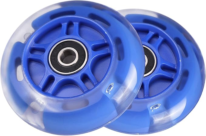 Rear 80mm Light Up White Flashing 3-Wheeled Kid Scooter Replacement Wheels Compatible with Micro Globber Lascoota Kick Scooter, 2-Pack (Blue)