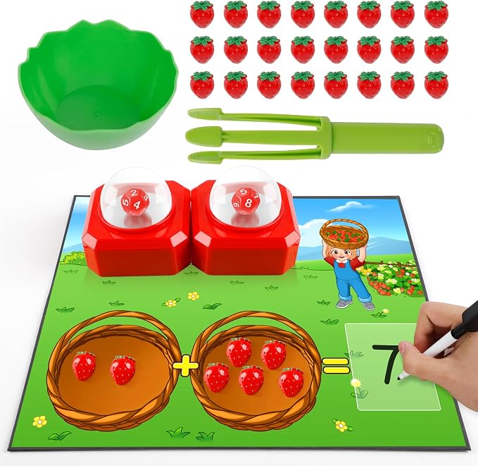 Kasfalci Math Board Games for Kids with Dice Poppers,Math Manipulatives,Dice Games,Addition Subtraction Games,Math Counters,Counting Toys,Fine Motor Toys,Kindergarten Classroom Homeschool Supplies
