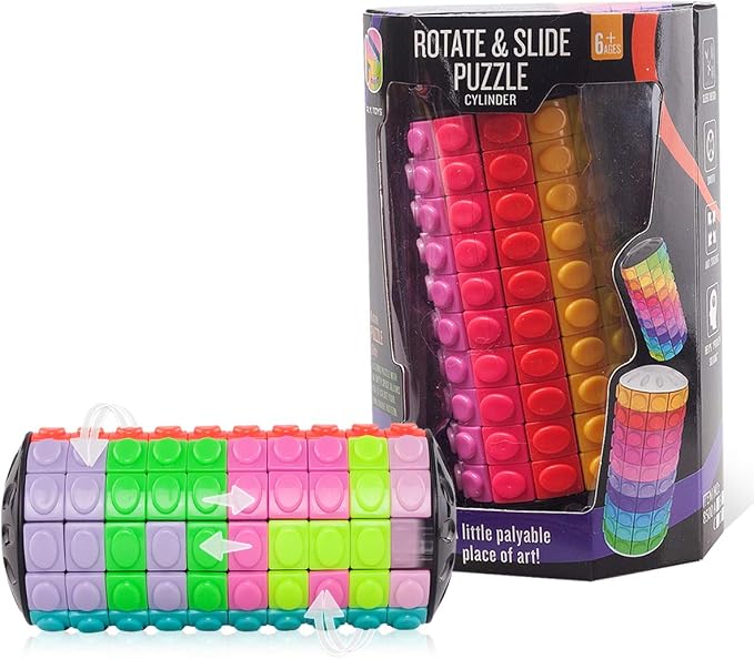 R.Y.TOYS Rotate and Slide Puzzle-Design Patent,Fidget Toys(Restore Order/Create Patterns) 12 Colors,10 Layers-Open Cover for Quick Play,Brain Teaser,Sensory Toys,Birthday Gifts,Easter Basket Stuffers
