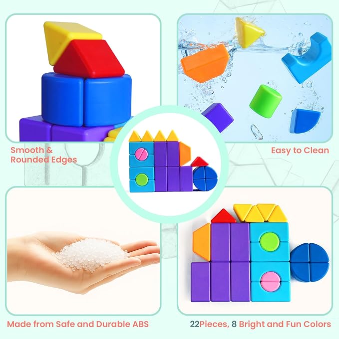 Big Magnetic Building Blocks, 1.65 Inch 8 Colors Magnetic Blocks for Kids Ages 3+, 3D Shapes Montessori Sensory Construction Toy for Boys and Girls (22PCS)