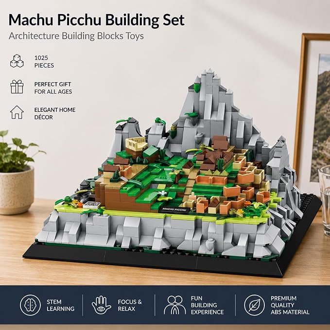 Machu Picchu Peru Building Set (1039 Pieces), Architecture Building Blocks Toys, Home Décor Model Gifts for Kids and Adults