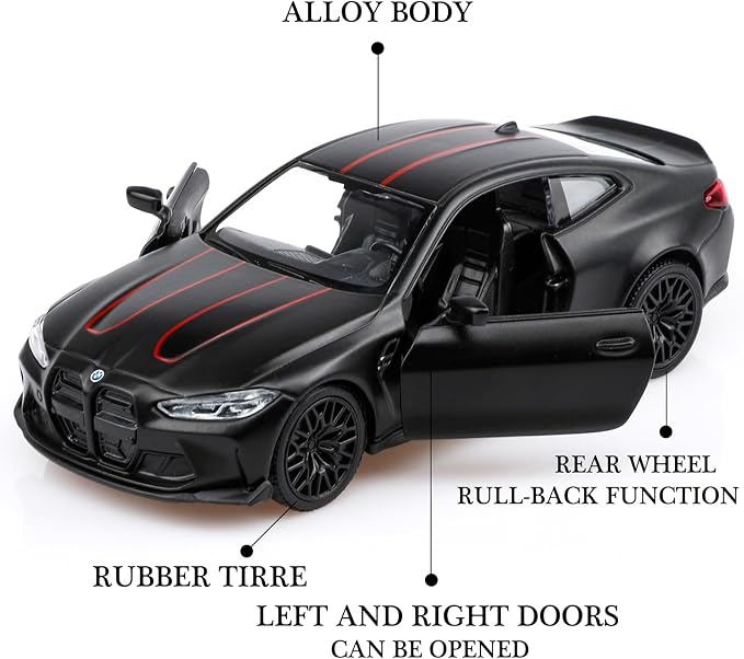 TOKAXI 1/36 Scale BMW M4 Diecast Model Cars,Pull Back Vehicles BMW Toy Cars,Cars Gifts for Boys Girls(Black)