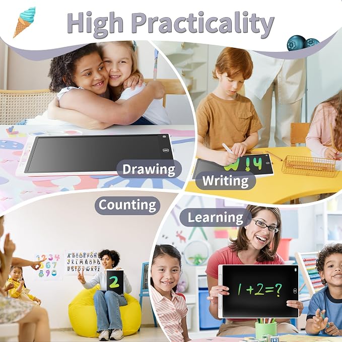Genialba LCD Writing Board 8.5 Inches, Colourful Electronic Tablet, Portable Erasable Drawing Board, Graphic Tablet for Children's Games 3 4 5 6 7 Year Old Kid Boys Girls (White)