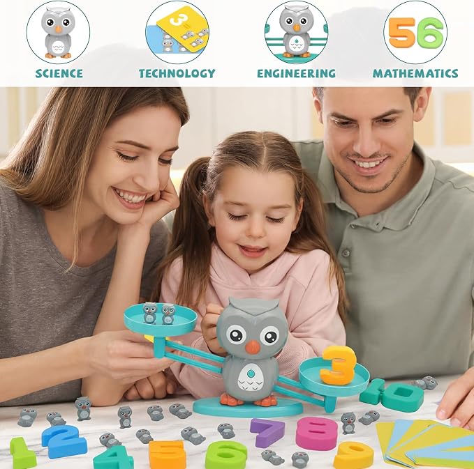 Snugzy Owl Balance Counting Toys, Number Counting Scale Games for Kids Cool Math Learning Games for Boys and Girls Preschool Kindergarten Learning STEM Montessori Educational Toys for 3+