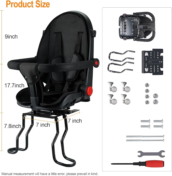 Rear Child Bike Seat, Width Adjustable Toddler & Baby Bike Seat for Adult Bike, Bike Chair for Bicycle, Kids Seat Fits Children 2~6 Years, Supports Up to 55 lbs