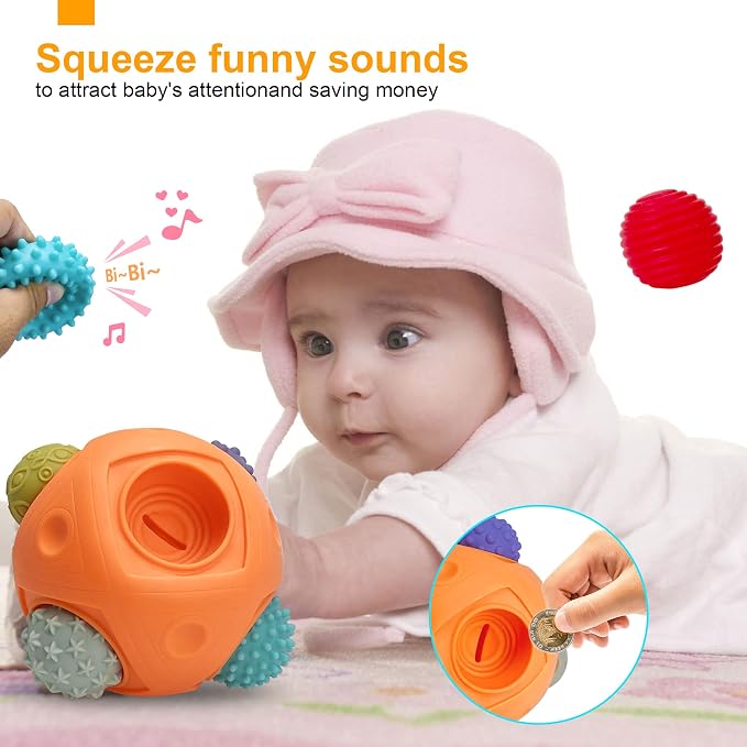 Balls for Toddlers 1-3 Baby Sensory Toys, Montessori Toys for Babies 6-12 Months Baby Toys, Sensory Ball BPA Free Teething Gift Toddler Balls Bath Toys with Bright Color Multi Textured
