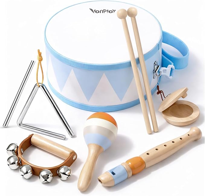 Vanplay Drum Set for Toddler - Toys for 2 3 Year Old Boy Girls Birthday Gifts - Wooden Musical Instruments for Toddlers 2-4, Preschool Montessori Music Toys with Snare Drum for Kids Age 3-5