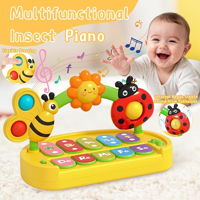 Baby Piano Toys 6-12 Months Light Up Music Keyboard 6 9 12 18 Month Old Baby Toys with 4 Modes, Infant Educational Learning Toys for Girl, Small Musical Piano for Babies 1 Year Old Boys Girls Gift