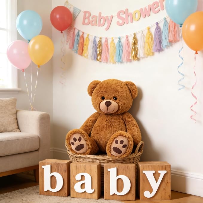 LotFancy Teddy Bear Stuffed Animals, 20 inch Soft Cuddly Cute Plushies, Plush Toys with Footprint Design, Stuffed Animals for Girls Kids Baby Toddlers, Baby Shower Easter Birthday Gift Decor, Brown