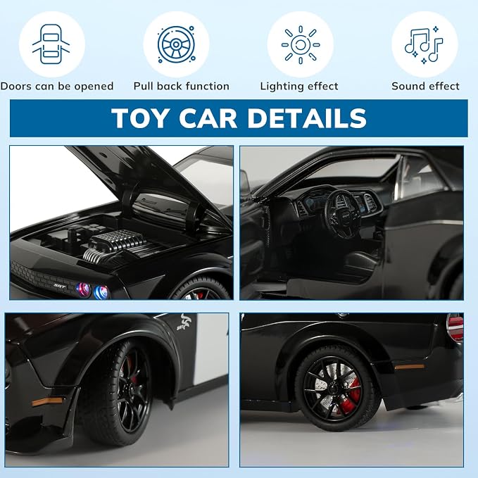 Police Cars for Kids Ages 3-5,1/24 Diecast Cars Hellcat Toy Car Collectibles Model Kit with Pull Back,Hell Cat Toy Police Car with Lights and Siren for Kids 3+ Year Olds