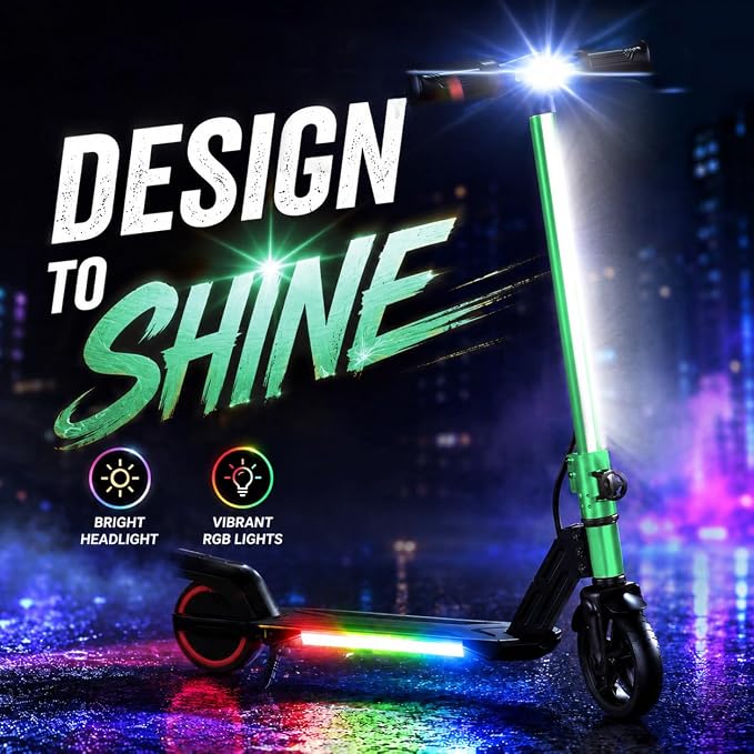 Foldable Electric Scooter for Kids, with Bright Front LED Lights,Shining Pedal, LED Display, Dual Brakes 200W Motor Kids Electric Scooter, UL2272 Certified
