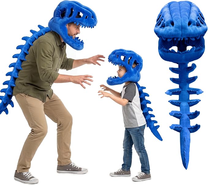 Dinosaur Skeleton Costume, Wearable Spinosaurus Skull Mask & Spine, Silly Dino Skeleton Halloween Costumes Outfit