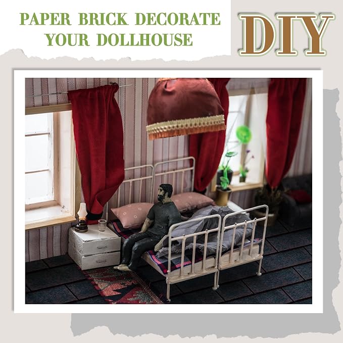 Flutesan 12 Pcs Miniature Dollhouse Wallpaper and Flooring Peel and Stick Mini DIY Self Adhesive Dollhouse Accessories 8.27 x 11.69 Inch (Roof Shingles Black Rectangular)